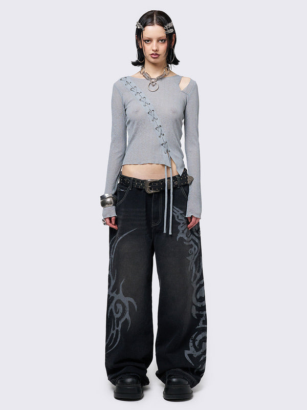 Aryana Grey Cut-Out Top