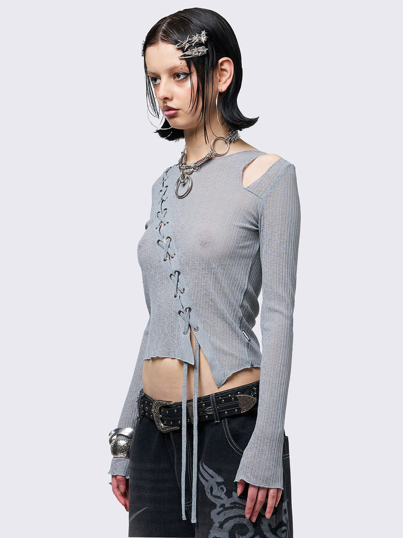Aryana Grey Cut-Out Top