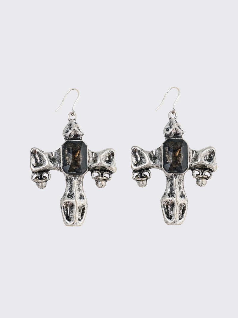 Black Gem Cross Earrings