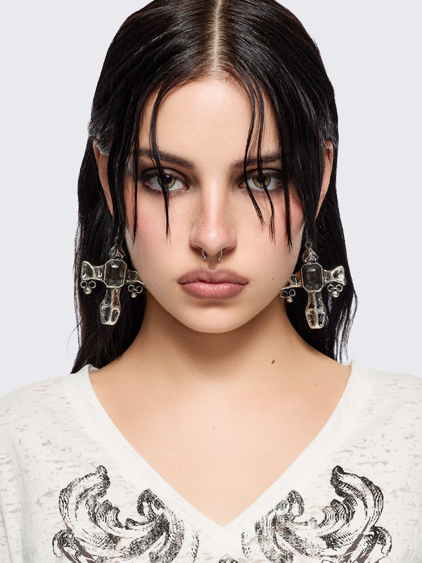 Black Gem Cross Earrings