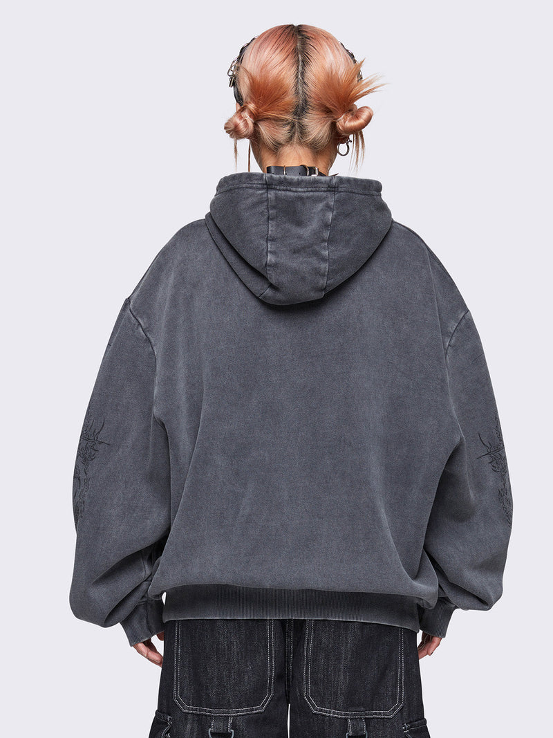 Enigmatic Grey Washed Zip Up Hoodie