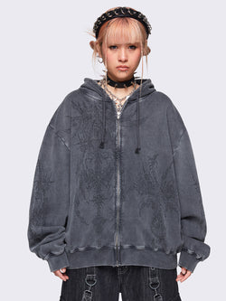 Enigmatic Grey Washed Zip Up Hoodie