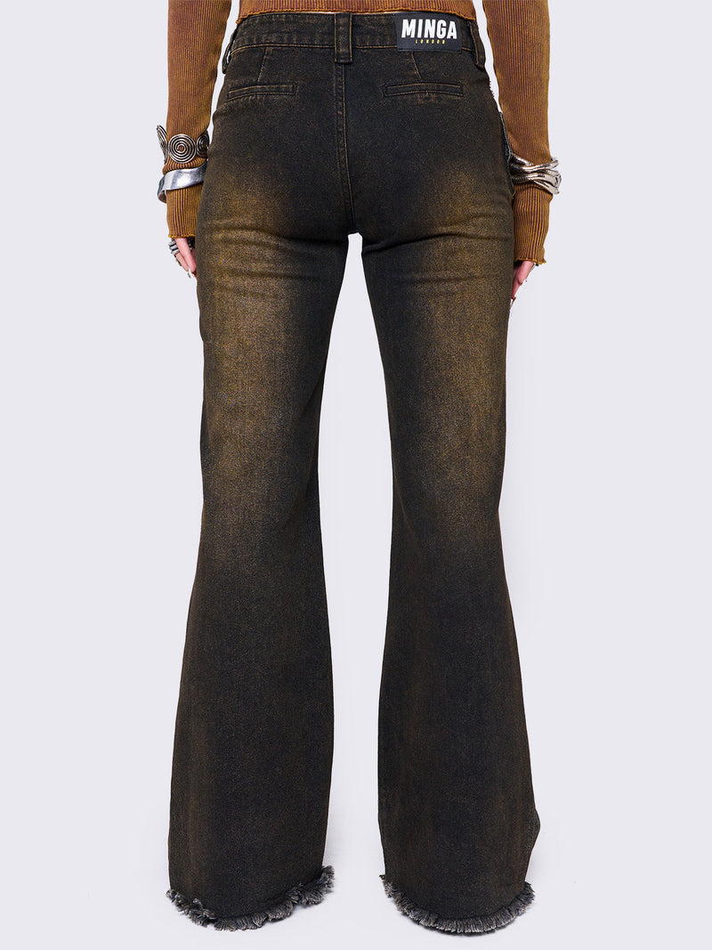 Gia Overdye Belted Flared Jeans