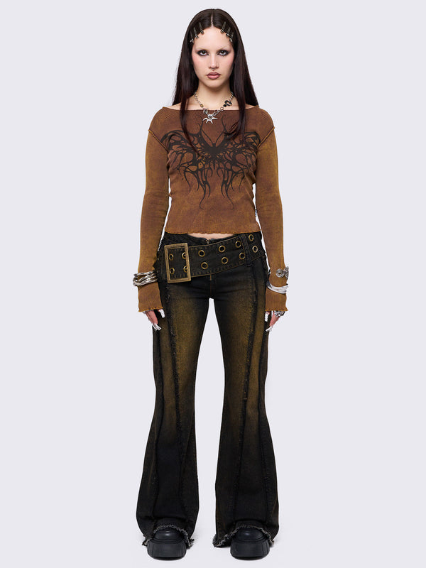 Gia Overdye Belted Flared Jeans