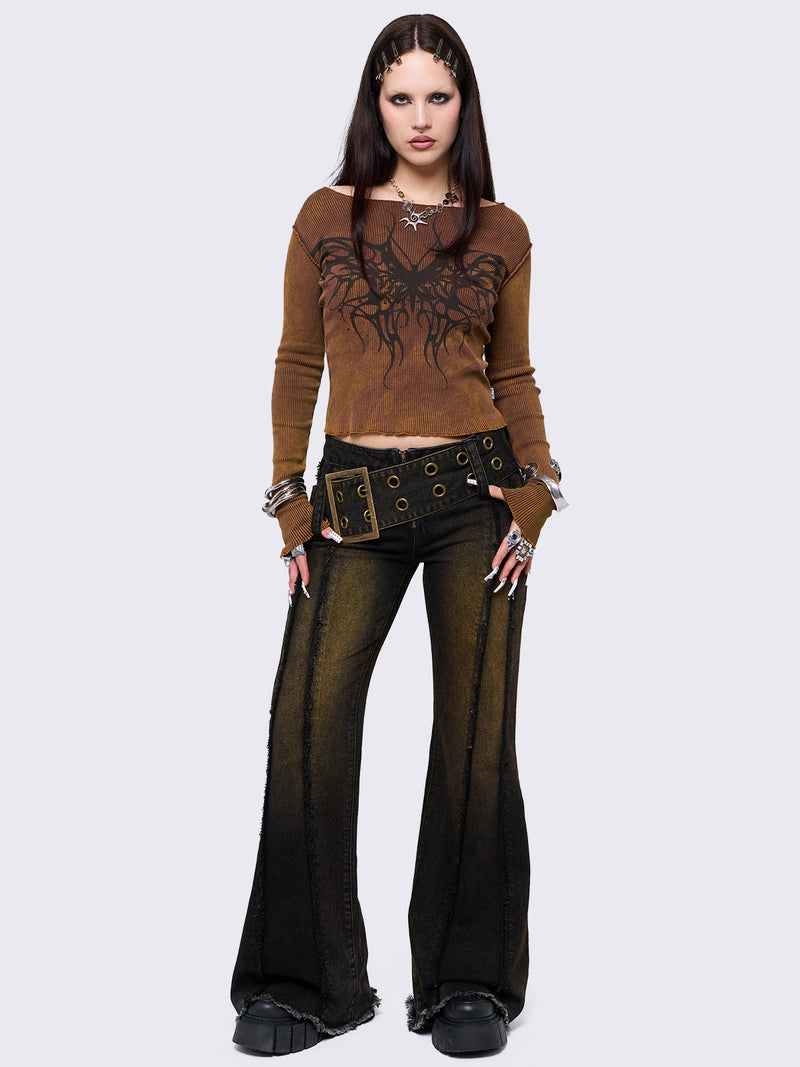 Gia Overdye Belted Flared Jeans