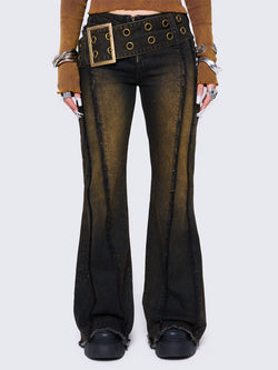 Gia Overdye Belted Flared Jeans