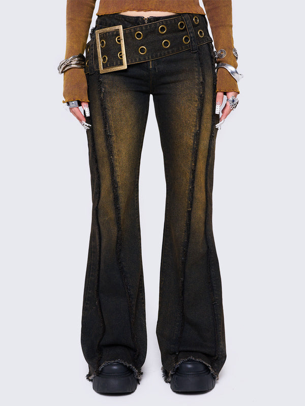 Gia Overdye Belted Flared Jeans