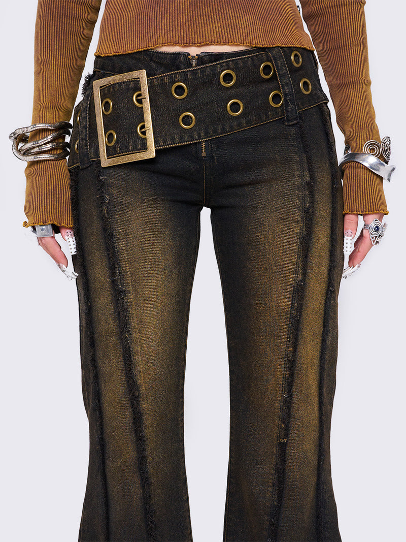 Gia Overdye Belted Flared Jeans