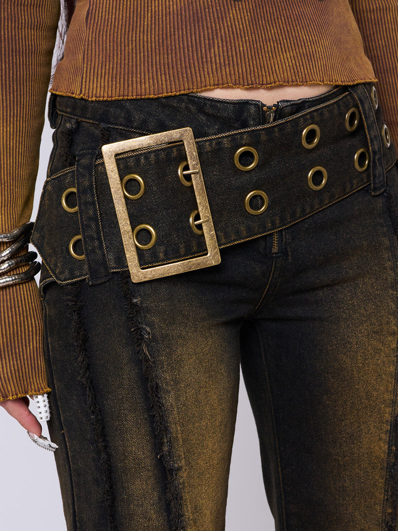 Gia Overdye Belted Flared Jeans