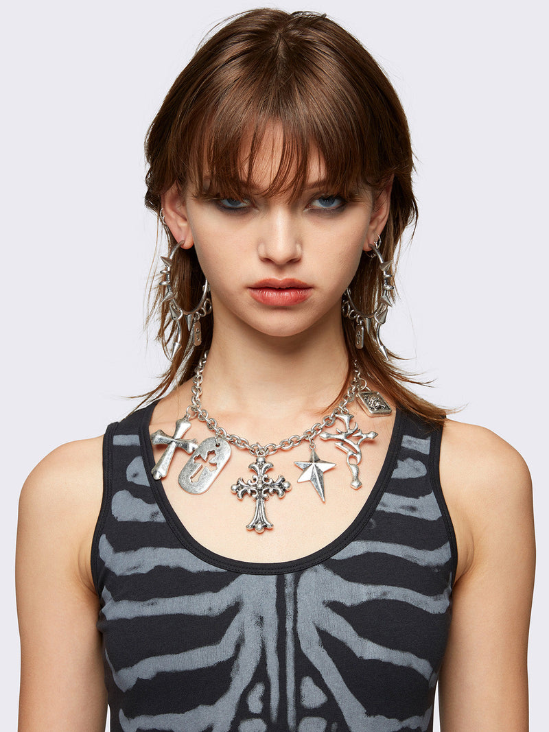 Brutal Cross Charm Necklace
