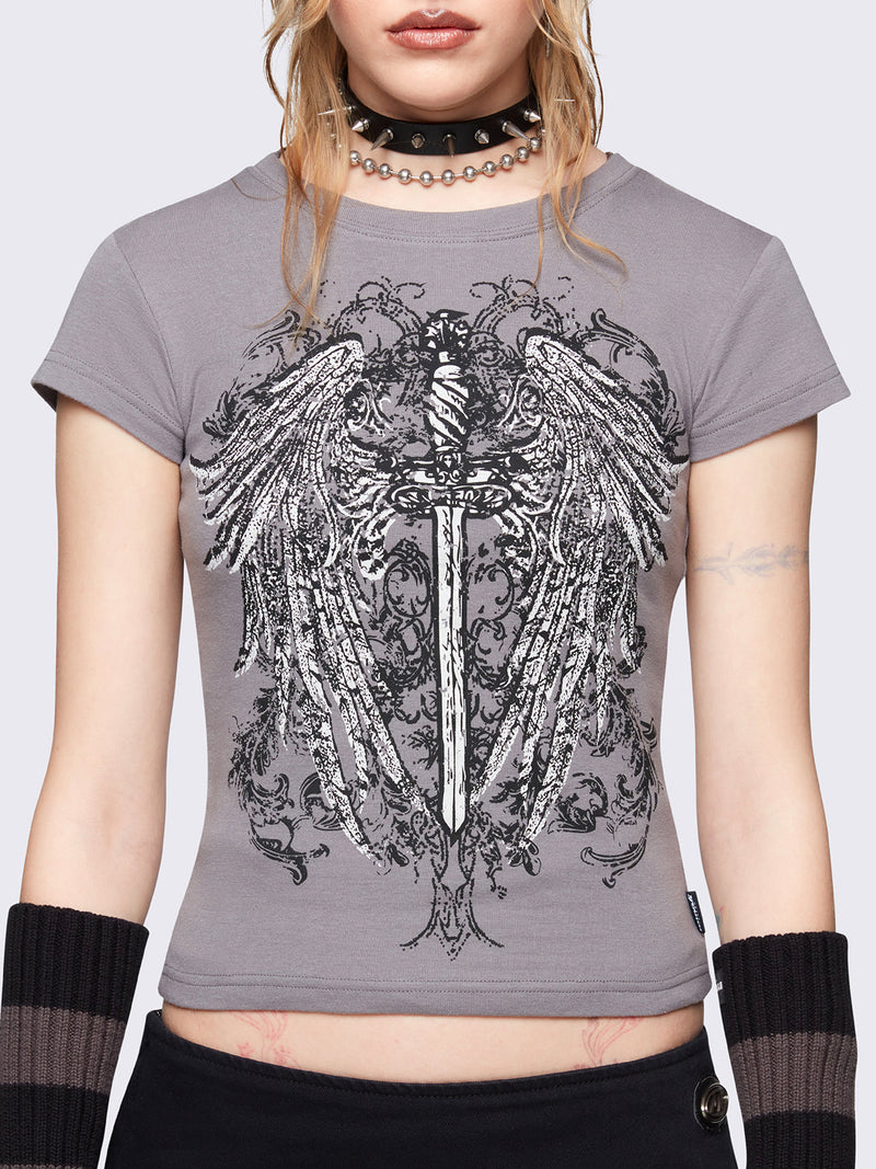 Angel Wings Grey Baby Tee