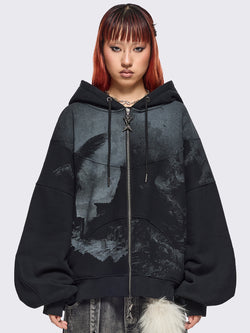 Black Angel Zip Up Hoodie