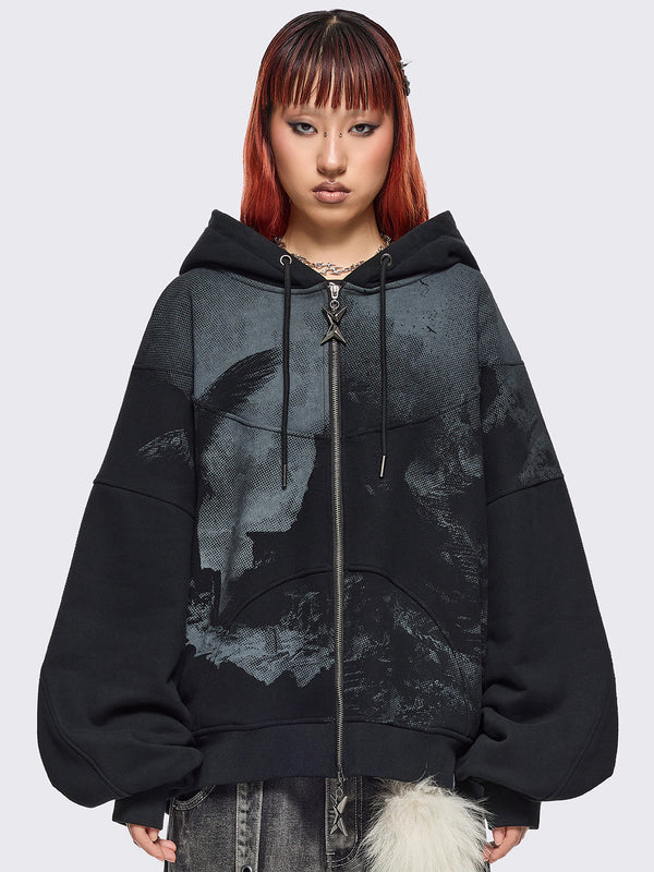 Black Angel Zip Up Hoodie