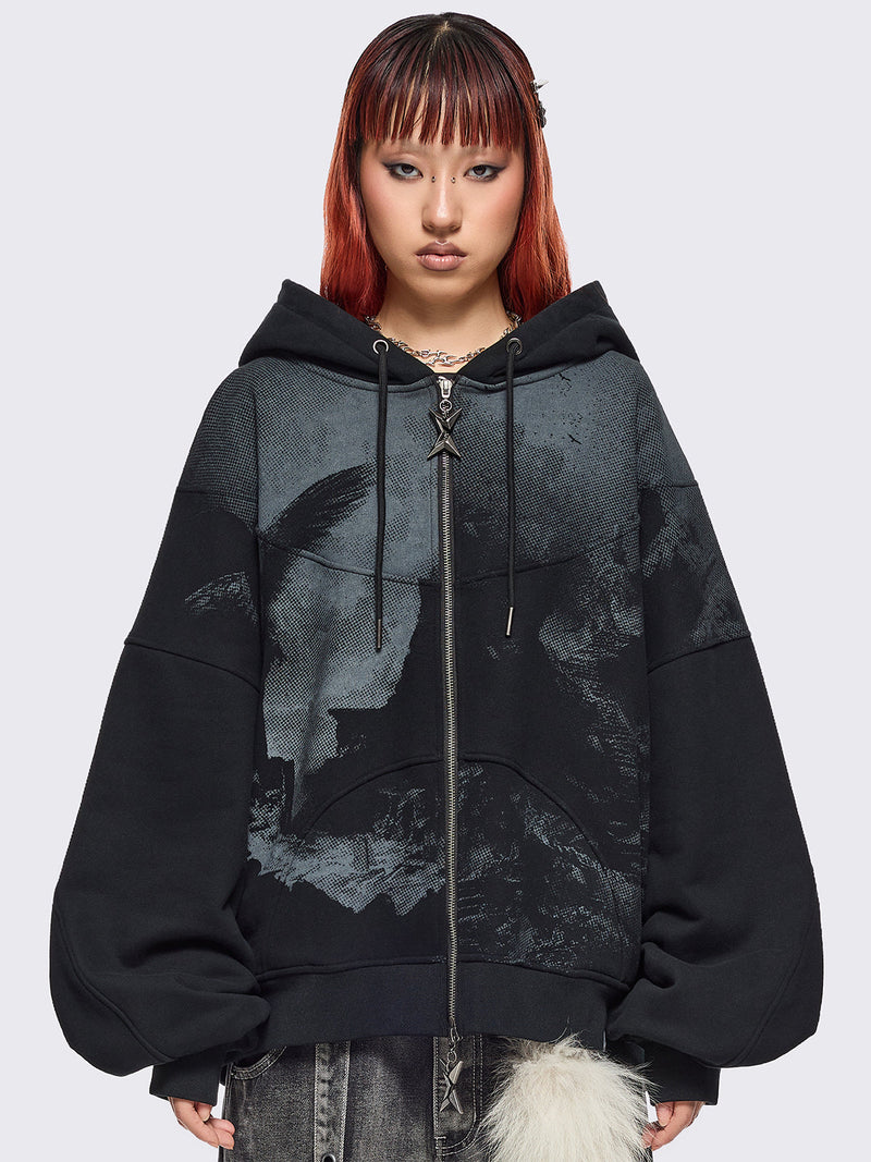 Black Angel Zip Up Hoodie