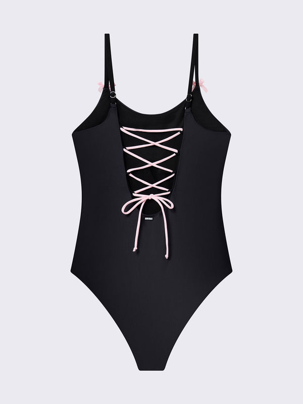 Corsage Cuteness Lace-Up Swimsuit
