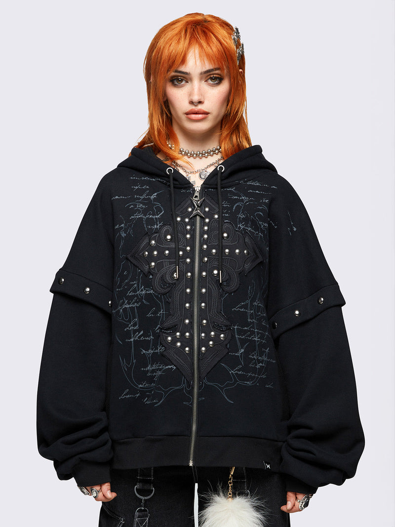 Crucifix Zip Up Hoodie
