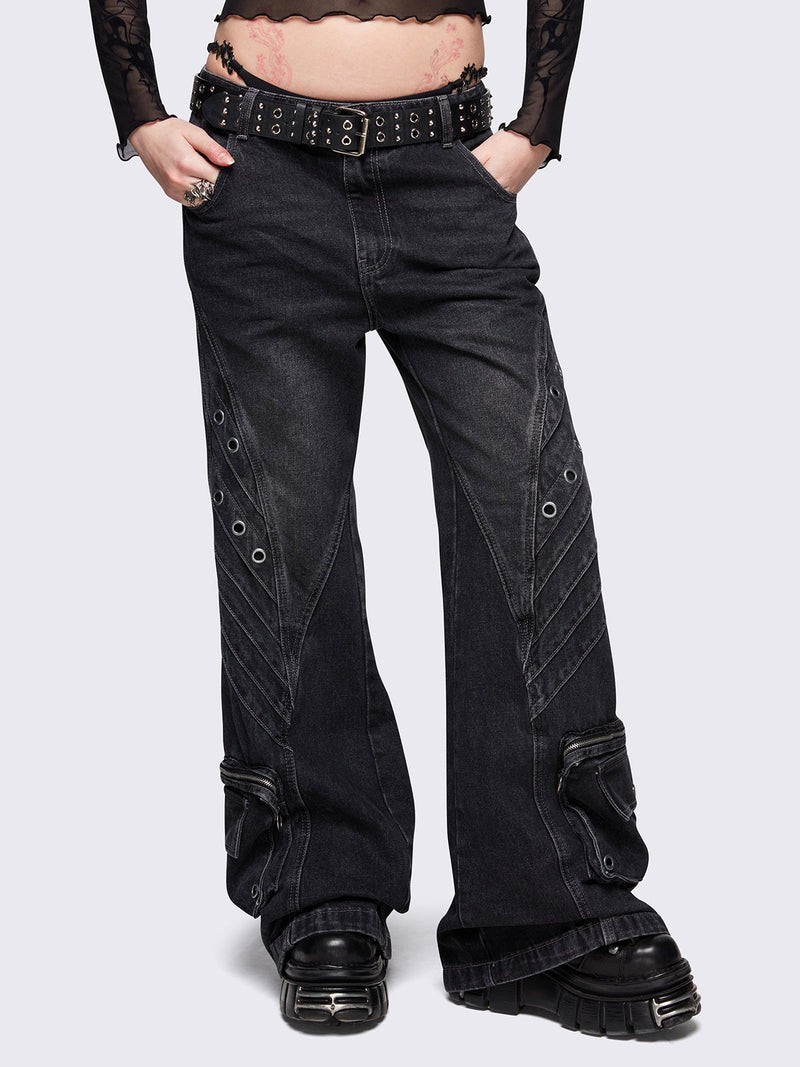 Crush Black Baggy Flared Jeans