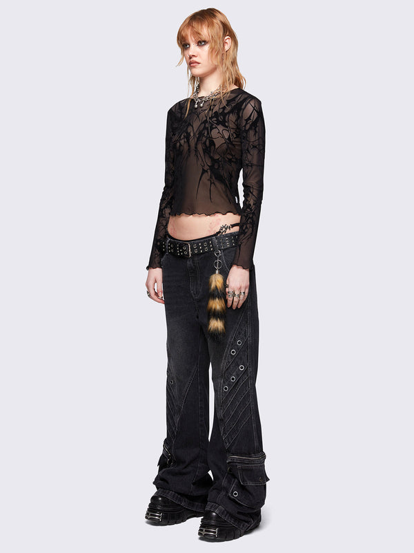 Crush Black Baggy Flared Jeans