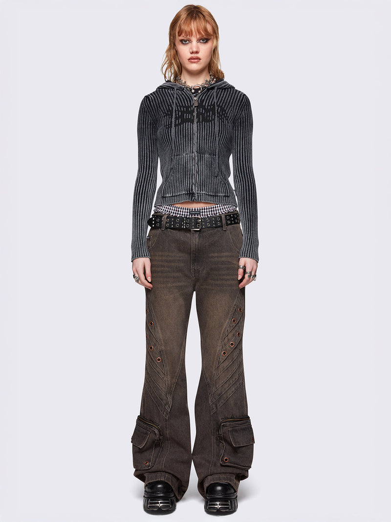Crush Grey Baggy Flared Jeans