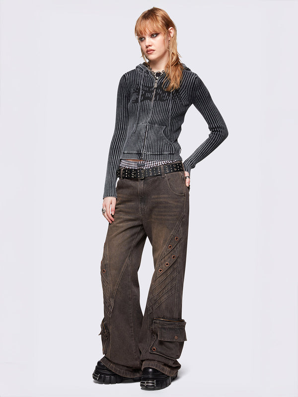 Crush Grey Baggy Flared Jeans
