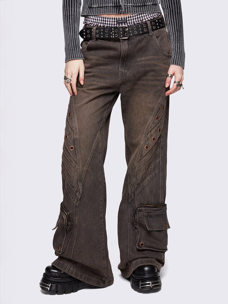 Crush Grey Baggy Flared Jeans