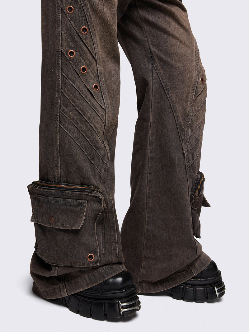 Crush Grey Baggy Flared Jeans