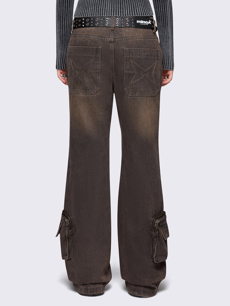 Crush Grey Baggy Flared Jeans