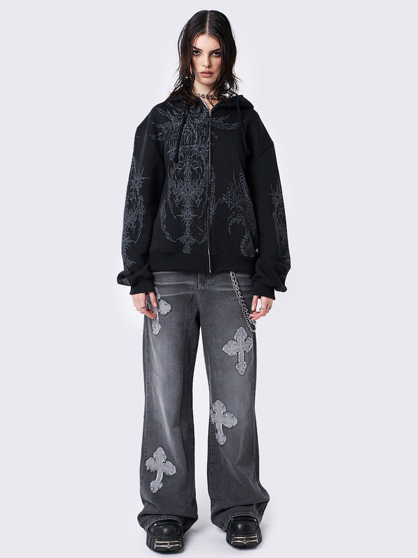 Enigmatic Black Zip Up Hoodie