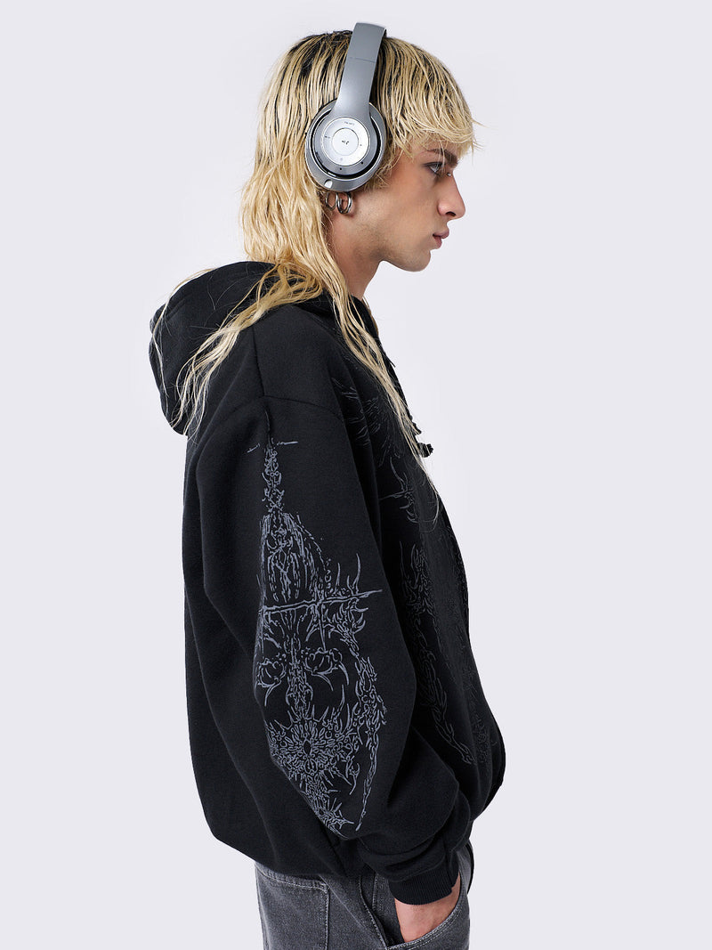 Enigmatic Black Zip Up Hoodie