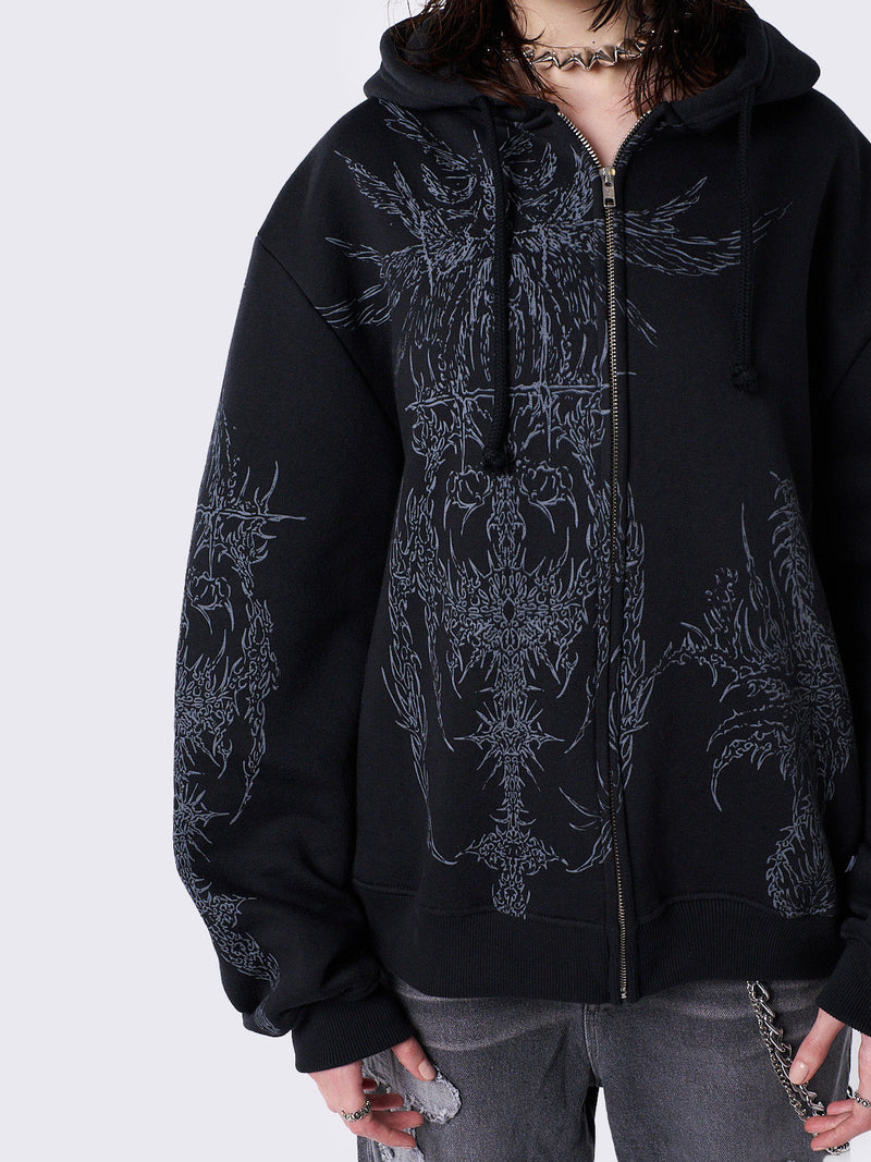 Enigmatic Black Zip Up Hoodie