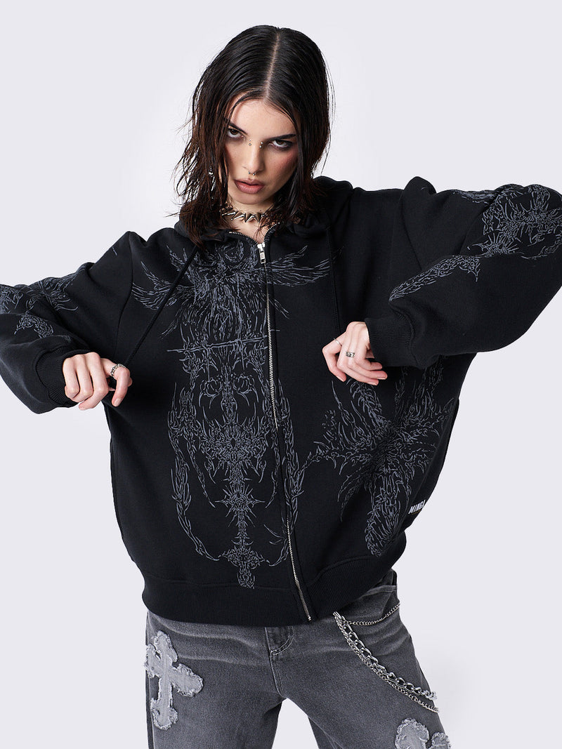 Enigmatic Black Zip Up Hoodie