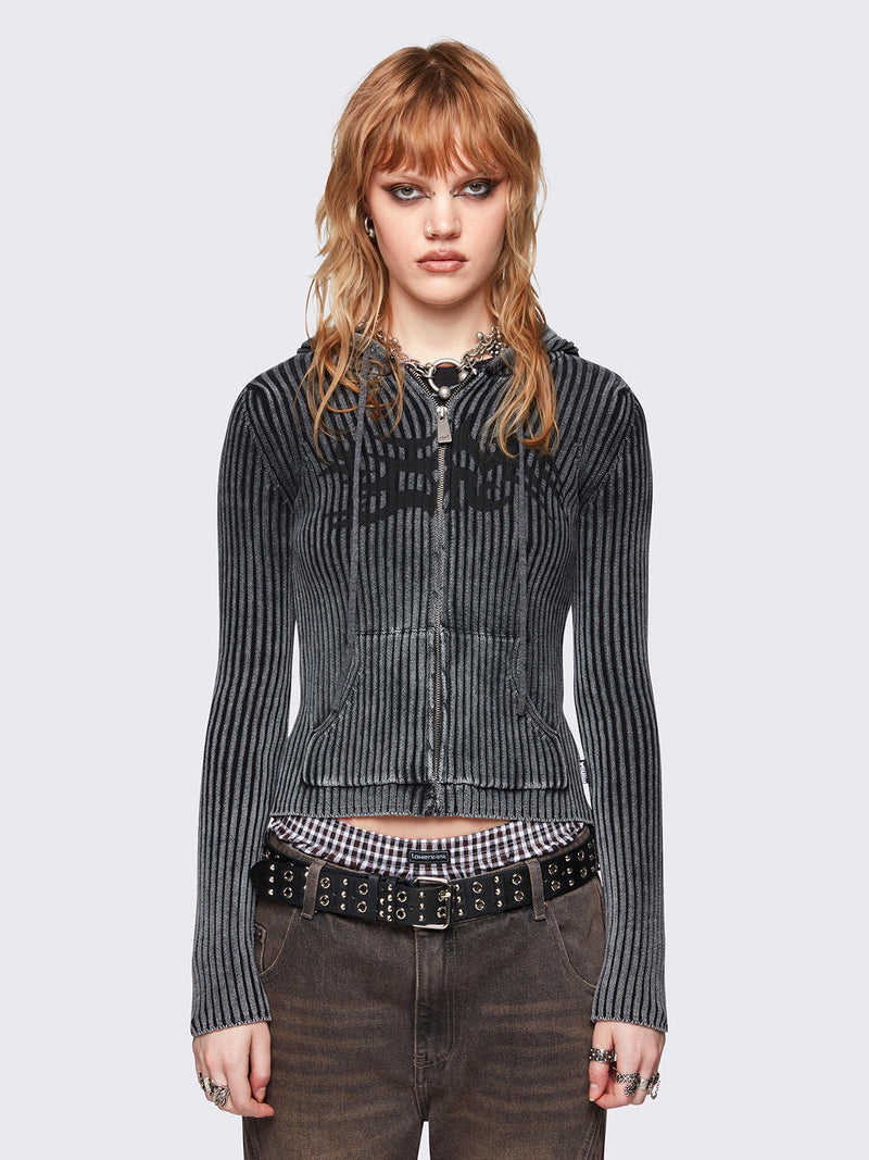 Kai Grey Knitted Zip-Up Hoodie
