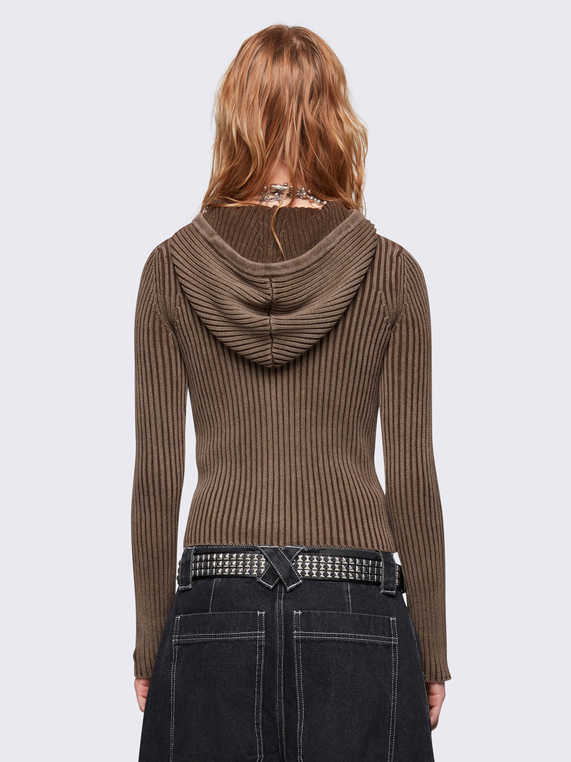 Kai Taupe Knitted Zip-Up Hoodie