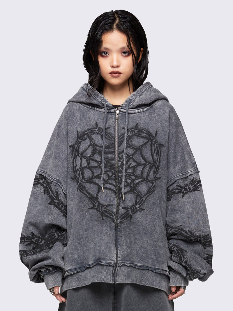 Love Web Washed Zip Up Hoodie