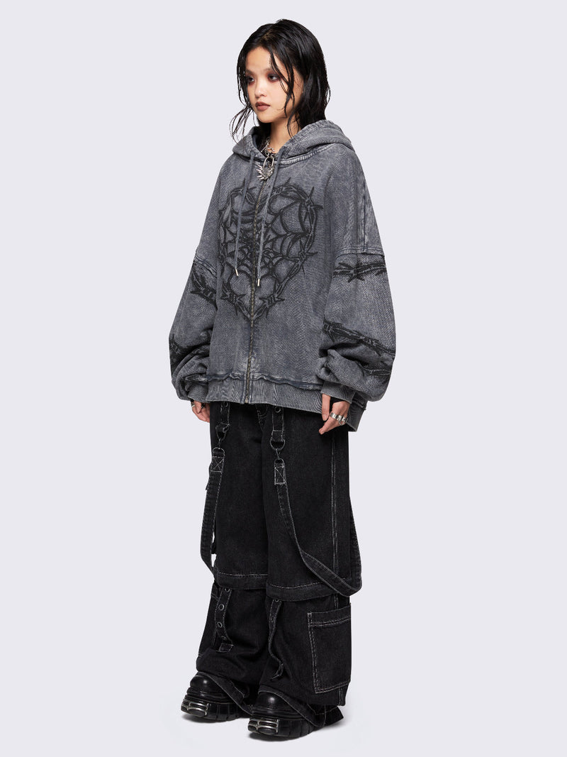 Love Web Washed Zip Up Hoodie