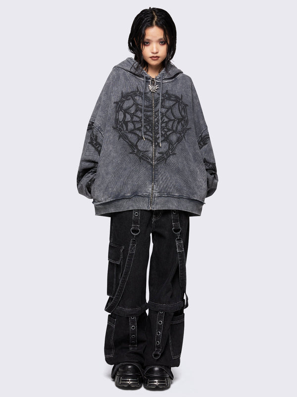Love Web Washed Zip Up Hoodie