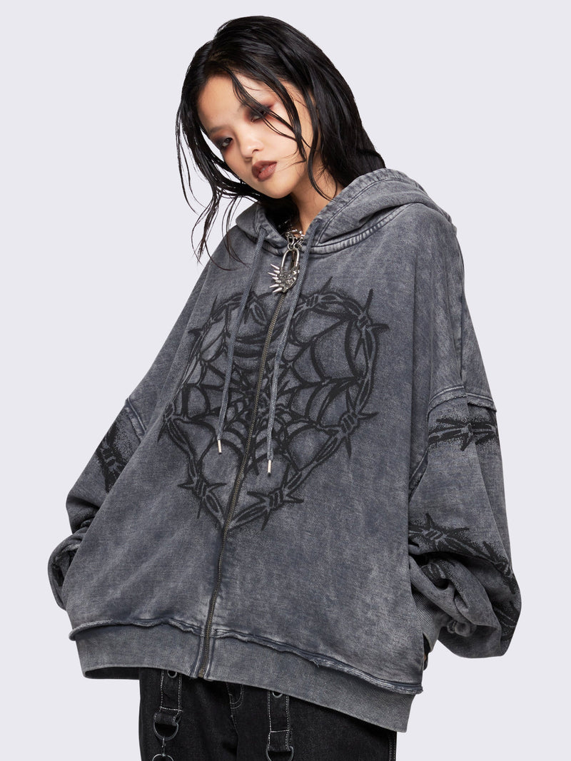 Love Web Washed Zip Up Hoodie