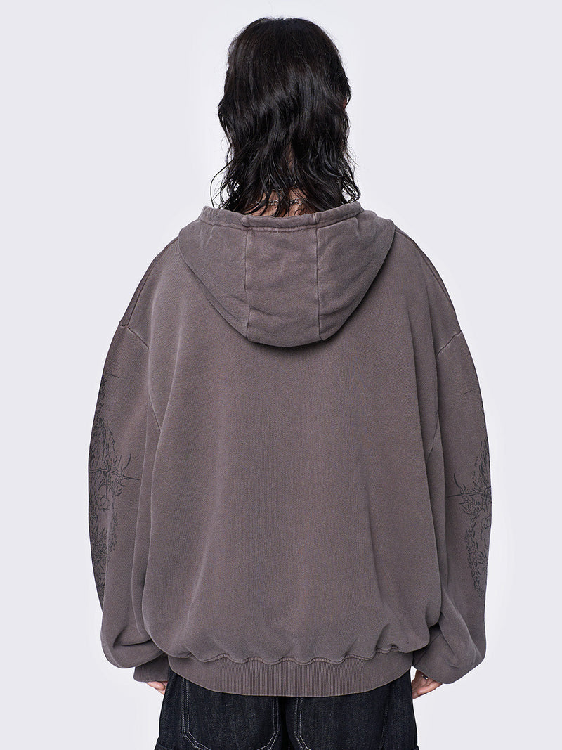 Enigmatic Brown Washed Zip Up Hoodie