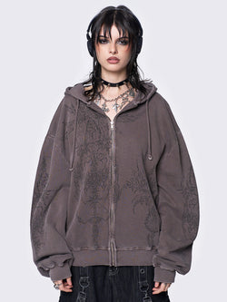 Enigmatic Brown Washed Zip Up Hoodie