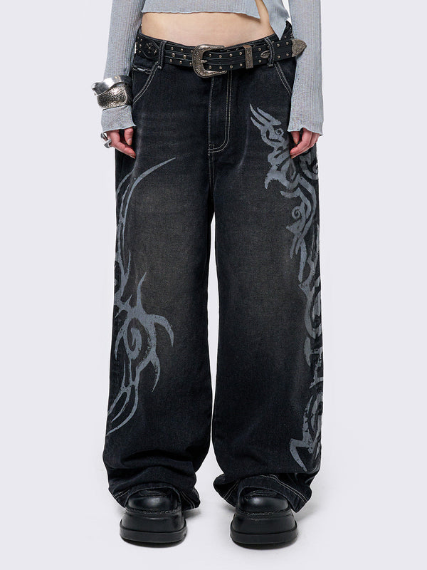 Rave Graphic Baggy Jeans
