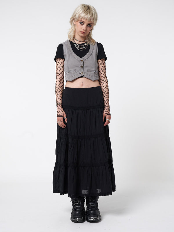 Raven Ruffle Lace Maxi Skirt