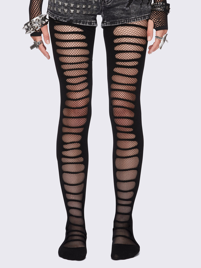Slashed Fishnet Tights